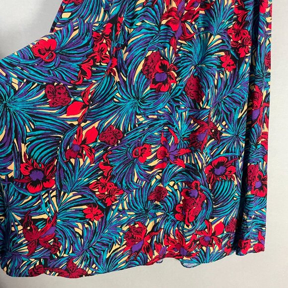 Vintage Skirt Tropical Floral Elastic Waistband Blue Red Eclectic Maximalist 80s - Picture 7 of 8